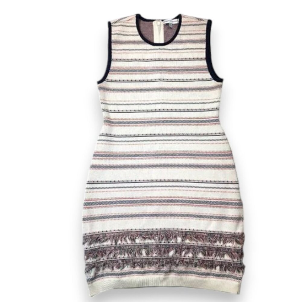 Cupcakes & Cashmere Striped Knit Sheath Mini Dress Fringe Hem Size 8